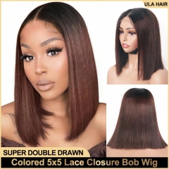 【Bone Straight】Colored 5*5 Lace Closure Bob Wig Super Double Drawn Straight Hair Transparent / HD Lace Wig ULH273