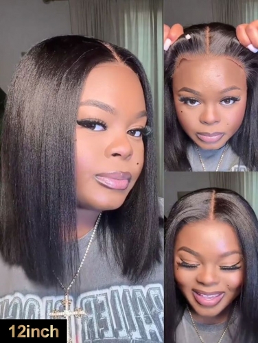 Bone Straight】#1B 5*5 Lace Closure Bob Wig Super Double