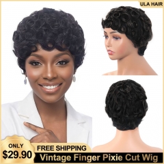【Flash Sale】Vintage Finger Wave Pixie Cut Wigs for Black Women Human Hair Short Layered No Lace Full Machine Made Wigs ULH276