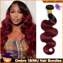 【Halloween Limited Sale】Ula hair #1b/99j Ombre Straight / Body Wave Virgin Human Hair Weave 100g/bundle