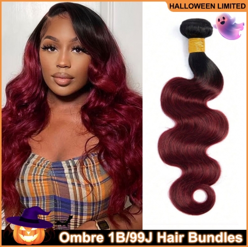 【Halloween Limited Sale】Ula hair #1b/99j Ombre Straight / Body Wave Virgin Human Hair Weave 100g/bundle