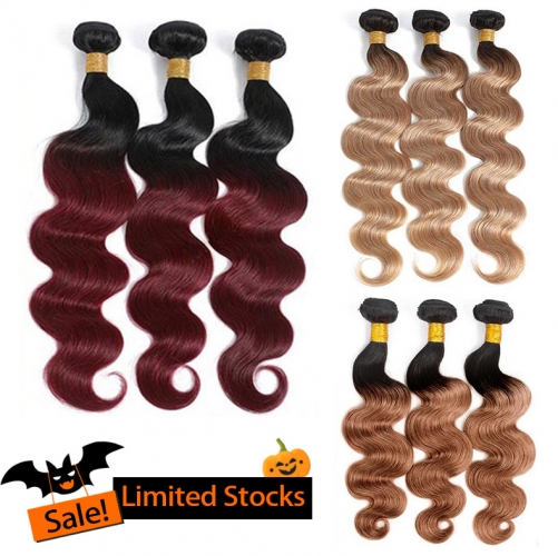 【Halloween Limited Sale】3PCS 10-16 Inch Ombre #1B/27 #1B/30 #1B/99J Color Straight Body Wave Virgin Hair Weave 100g/bundle ULH300