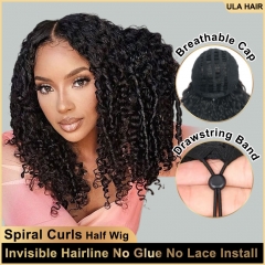 【3 IN 1 Half Wig】Spiral Curly Half Wig 200% / 250% Density Wear & Go Drawstring Band Seamless Clip Ins Human Wig No Glue Need ULW283