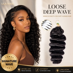 【Miracle Knots Crochet Braids】Loose Deep Wave Micro Ring Loop Crochet Human Hair Extension For Black Women Protective Hairstyle 5rings/pack ULH264