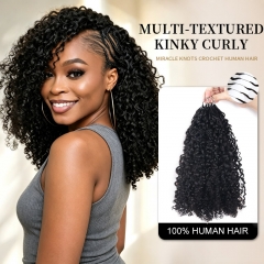 【 Miracle Knots Crochet Braids】Multi-Textured Kinky Curly Micro Ring Loop Crochet Soft Human Hair Extension For Black Women Protective Hairstyle 5ring