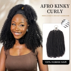 【Miracle Knots Crochet Braids】Afro Kinky Curly Micro Ring Loop Crochet Soft Human Hair Extension For Black Women Protective Hairstyle 5rings/pack