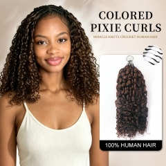 【Colored Miracle Knots Crochet Hair】Pixie Curly #2 #4 #99J #27 #30 Color Micro Ring Loop Crochet Soft Human Hair Extension 5pcs/pack (150g) ULH259