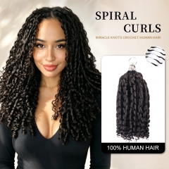 【New Arrival】Mracle Knots Crochet Braids Spiral Curl Micro Ring Loop Crochet Soft Human Hair Extension For Black Women Protective Hairstyle 5rings/pac