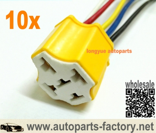 longyue 10pcs Ceramic 5 Pin DC 12V SPDT Automotive Car Wiring Harness Relay Socket 100A 90A 80A 6"