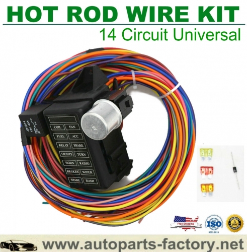longyue 14 Circuit Fuse Universal Wire Harness Muscle Car Hot Rod Street Rat XL