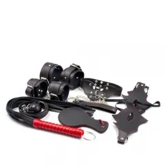 Taste black seven sets of handcuffs whips shackle factory direct Adult supplies leather suit