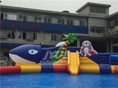 Blow Up Water Playground Fun Shark Inflatable Backyard Water Slide And Pool