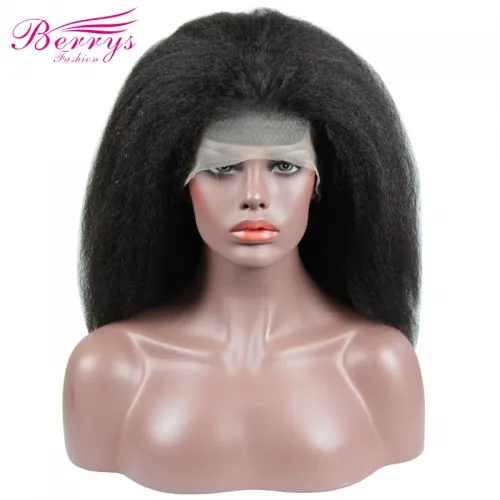 Berrys Fashion Hair 100% Virgin Human Hair Kinky Straight 13x4 Frontal Wig 150% Density with Bleached Knots