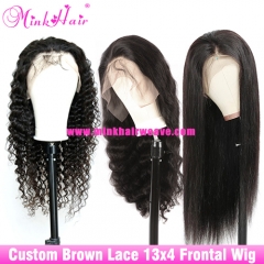 Custom 13x4 Lace Full Frontal Wig Brown Lace 180% 200% Density Human Hair Wig (Ready to Ship)