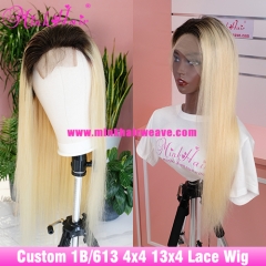 Custom Ombre T1B/613 4x4 13x4 Lace Full Frontal Wig 180% Density Ombre Blonde Wig (Ready to Ship)