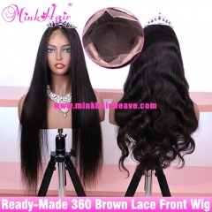 Ready-Made 360 Lace Frontal Wig 150% Density Brown Lace 10A Grade (Ready to Ship)