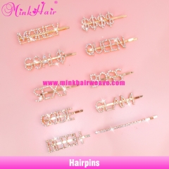 New Bling Hairpins Crystal Shiny Rhinestones Word Letters Hair Clips Women Styling Tool