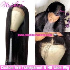 Custom 6x6 Closure Wig HD Lace and Transparent Lace 180% 200% Density 10A Natural Color Wholesale (Ready to Ship)