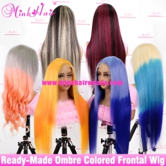 Ready-Made Ombre Colored 13x4 Transparent Lace Front Wig 180% Density Ombre Colored Wig Same Wigs Used By The Celebrities(Ready to Ship)
