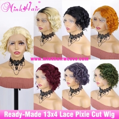 Ready-Made 13x4 Lace Pixie Cut Wig Short Bob Wave Human Hair Transparent Lace Wig