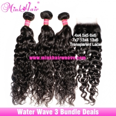 Transparent Lace Frontal Closure​​​​​​​ With Water Wave Hair Bundle Deals Wet And Wavy Hair Weft (Ready to Ship)
