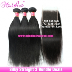 Transparent Lace Closure Frontal With Silky Straight Hair Bundle Deals Wholesale Mink Brazilian Human Hair Extensions