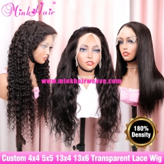 Custom Transparent 4x4 5x5 13x4 13x6 Lace Closure Wig Full Frontal 180% Density Wholesale Wig (Ready to Ship)