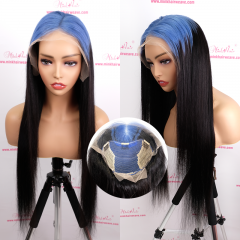 FLASH SALE 023 #Blue/1B Color 22inch Silky Straight Transparent 13x4 Lace Frontal Wig 180% Density(Sales products, do not accept refund/return)