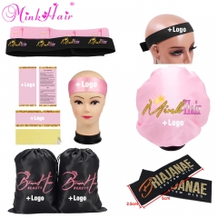 Custom Hair Bundle Wrap Labels Sticker Tags Satin Bags Bonnets Headbands Hair Packaging Box for Hair Extensions