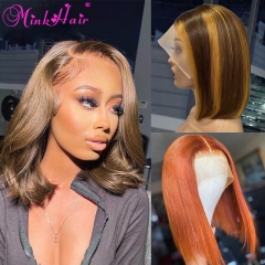 Ready-Made 12 Colors Transparent 13x4 Lace Bob Wig Transparent Lace 150% Density Silky Straight (Ready to Ship)