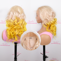 FLASH SALE 007 #60/Yellow Color 14inch Loose Wave Transparent 13x4 Lace Frontal Wig 180% Density(Sales products, do not accept refund/return)