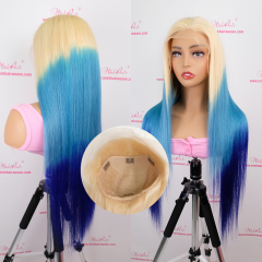 FLASH SALE 001 #T613/Blue/Dark Blue Color 26inch Straight Transparent 13x4 Lace Frontal Wig 180% Density(Sales products, do not accept refund/return)