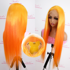 FLASH SALE 026 #Orange/Dark Orange Color 26inch Straight Transparent 13x4 Lace Frontal Wig 180% Density(Sales products, do not accept refund/return)