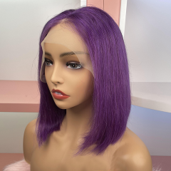 FLASH SALE 081 #Purple Color 10inch Silky Straight Transparent 13x4 Lace Bob Wig 150% Density(Sales products, do not accept refund/return)