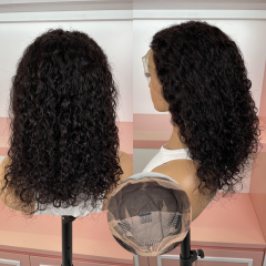 FLASH SALE 125 #1B Color 14inch Water Wave Brown Full Lace Wig 150% Density(Sales products, do not accept refund/return)