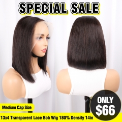 SPECIAL SALE 14inch Straight 13x4 Transparent Full Frontal Bob Wig 180% Density Medium Cap Size(Sales products, do not accept refund/return)