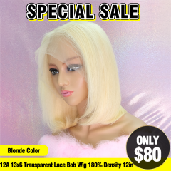 SPECIAL SALE12inch Blonde Color Straight 13x6 Transparent Lace Bob Wig 180% Density (Sales products, do not accept refundreturn)