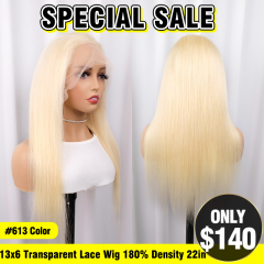 SPECIAL SALE #613 Color 22inch Straight 13x6 Lace Front Wig 180% Density (Sales products, do not accept refund/return)