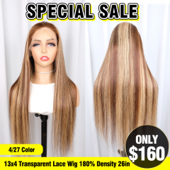 SPECIAL SALE 26inch 4/27 Color Straight 13x4 Transparent Lace Front Wig 180% Density (Sales products, do not accept refund/return)