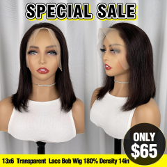 SPECIAL SALE 14inch Straight 13x6 Transparent Lace Front Bob Wig 180% Density (Sales products, do not accept refund/return)