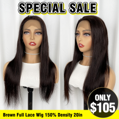 SPECIAL SALE 20inch Straight Brown Full Lace Wig 150% Density (Sales products, do not accept refund/return)