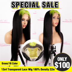 SPECIAL SALE 22inch Green/1B Color Straight 13x4 Transparent Lace Front Wig 180% Density (Sales products, do not accept refund/return)
