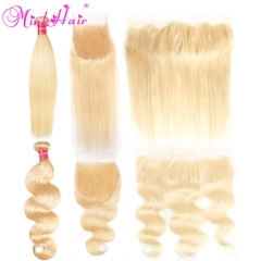 Blonde Hair Bundle Single Lace Closure Frontal From One Donor Hair