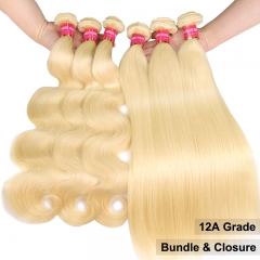 12A Blonde Hair Single Bundle Lace Closure Frontal 100% Human Raw Hair