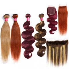 Ombre Color Single Hair Bundle 4/27 4/30 30 99J 350 Transparent Lace Closure Lace Frontal