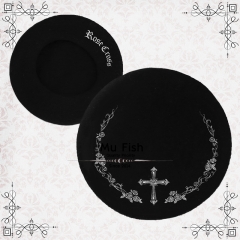 MuFish -Rose Cross- Embroidery Lolita Wool Beret - Sold Out