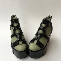 Matte Black Straps Back Zipper High Platform Lolita Shoes