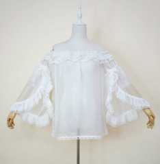 Little Dipper -Rose Lake- Lolita Hime Sleeves Shirred Off Shoulders Blouse