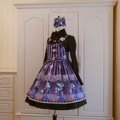 Le Miroir -Black Dream World- Skeleton Carousel Printed Lolita Salopette
