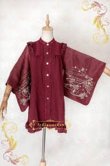 IchigoMiko -Fantastic Night By The River of Sakura- Wa Lolita Embroidery Kofurisode Swinging Sleeves Blouse (long version)